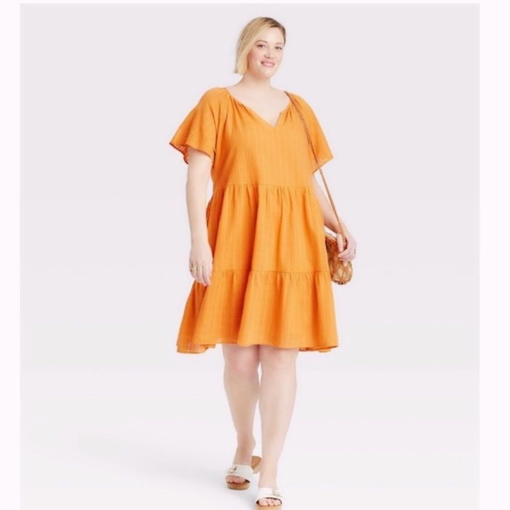 Knox Rose Raglan Short Sleeve Textured Tiered Dress Yellow Mustard Boho